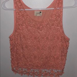 Pink floral lace crop top